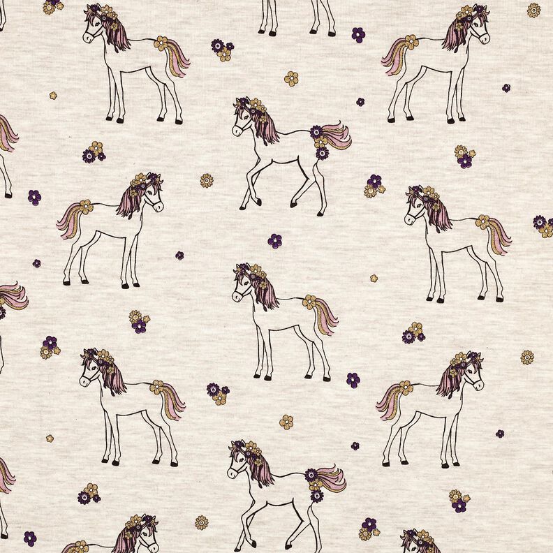 Jersey de algodão Cavalo florido com brilhantes | Poppy Fabrics – natural/dourado,  image number 1