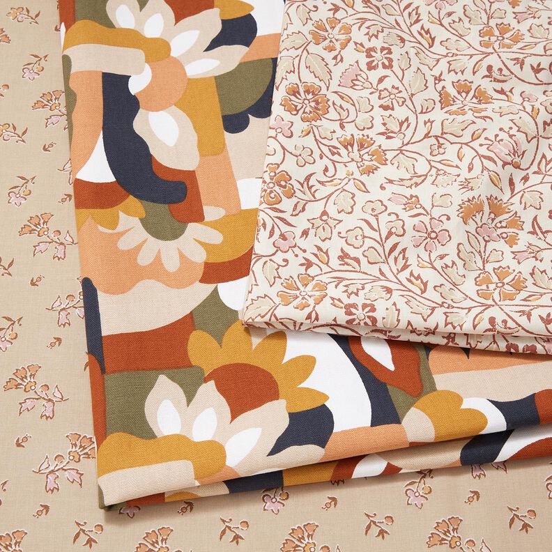 Tecido para decoração Meio linho Panamá Flores retro abstratas – branco/cobre,  image number 5