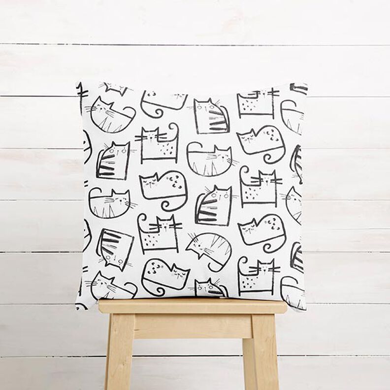 Tecido de algodão Cretone Esboços Gatos – preto/marfim,  image number 6