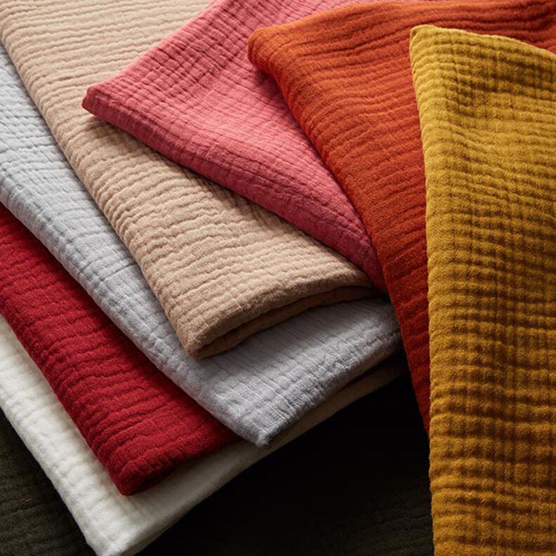 GOTS Musselina de algodão de três camadas – bege escuro,  image number 6