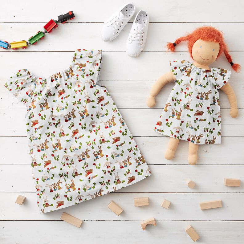 Popelina de algodão Coelhinhos no jardim – branco,  image number 6