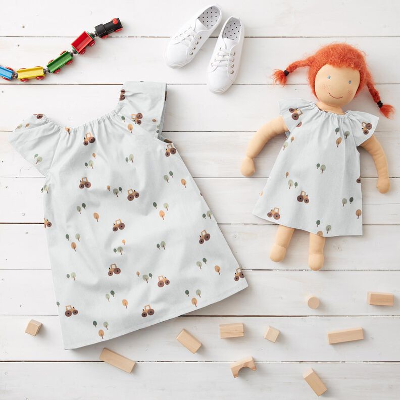 Popelina de algodão Trator num campo vasto – marfim,  image number 6