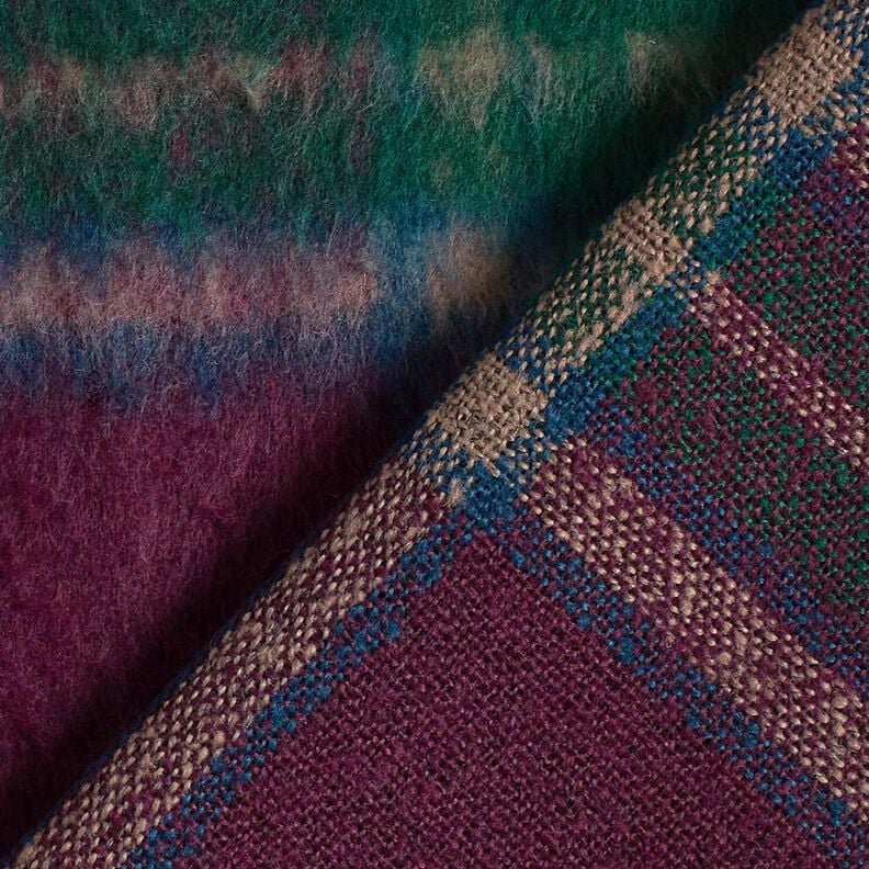 Tecido para sobretudos Mistura de lã Escovado Xadrez – merlot/pinheiro azul,  image number 4