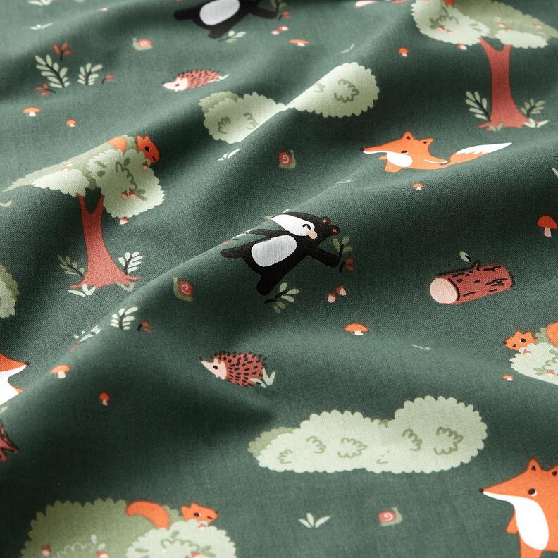 Popelina de algodão Animais da floresta felizes – verde escuro/laranja-pêssego,  image number 2