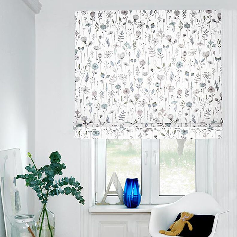 Tecido para decoração Meio linho Panamá Flor desenhada – branco sujo/preto,  image number 6