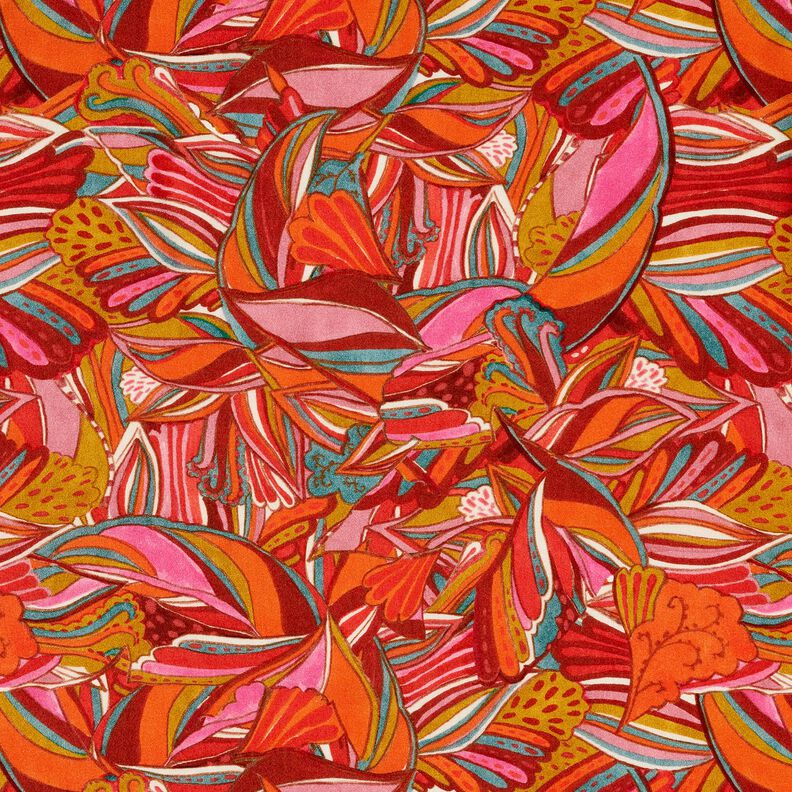 Moda de praia Tecido de viscose Pav&otilde;es e flores &ndash; laranja/bordeaux,  image number 1