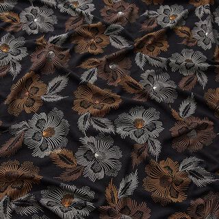 Jersey de viscose Fogos de artifício florais – preto/castanho, 
