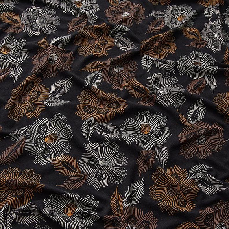 Jersey de viscose Fogos de artifício florais – preto/castanho,  image number 2