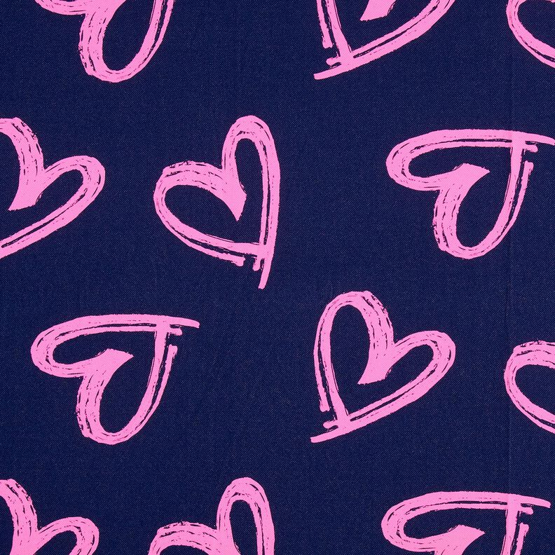 French Terry Sweat de verão Jeanslook com corações neon – azul-noite/rosa vivo,  image number 1