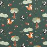 Popelina de algodão Animais da floresta felizes – verde escuro/laranja-pêssego,  thumbnail number 1