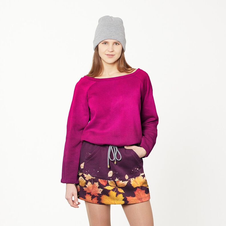 French Terry Tecido com orla Folhas de ácer | Glitzerpüppi – merlot/ouro velho,  image number 7