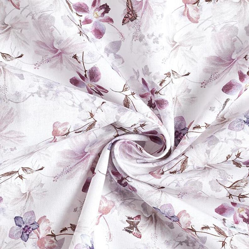 Tecido para decoração Popelina de algodão Borboletas e Orquídeas – púrpura média,  image number 3