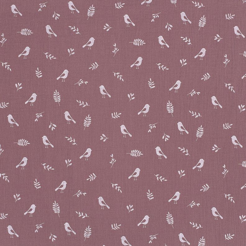 Musselina/ Tecido plissado duplo Galhos e passarinhos – beringela/branco,  image number 1