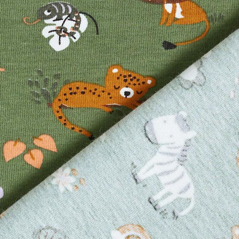 GOTS Jersey de algodão Animais da selva fofos – verde-pinheiro,  image number 5