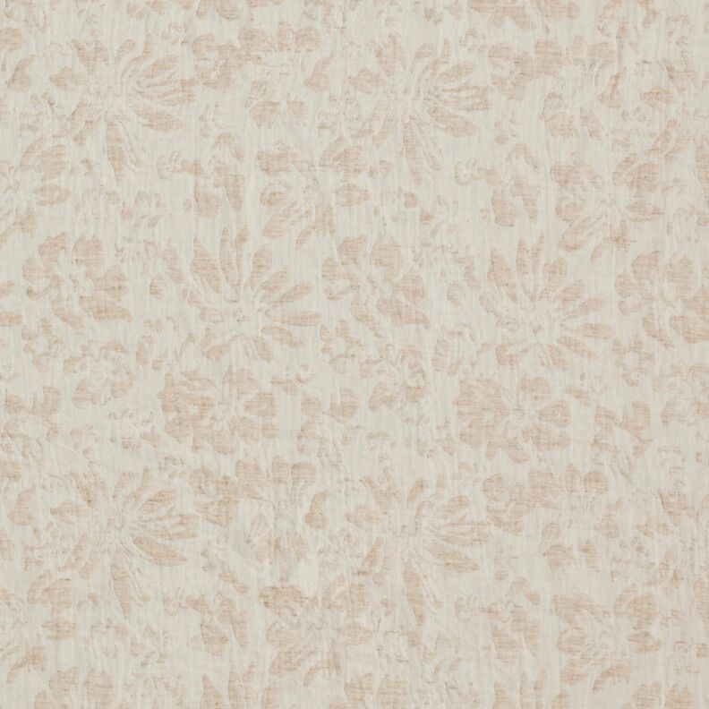 Musselina/ Tecido plissado duplo Mix de linho Flores – amêndoa,  image number 1