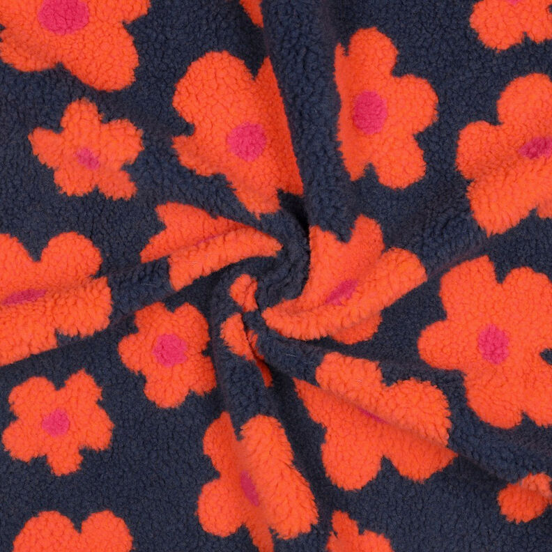 Tecido de pelúcia Teddy Flores | Poppy Fabrics – azul-marinho/laranja,  image number 4