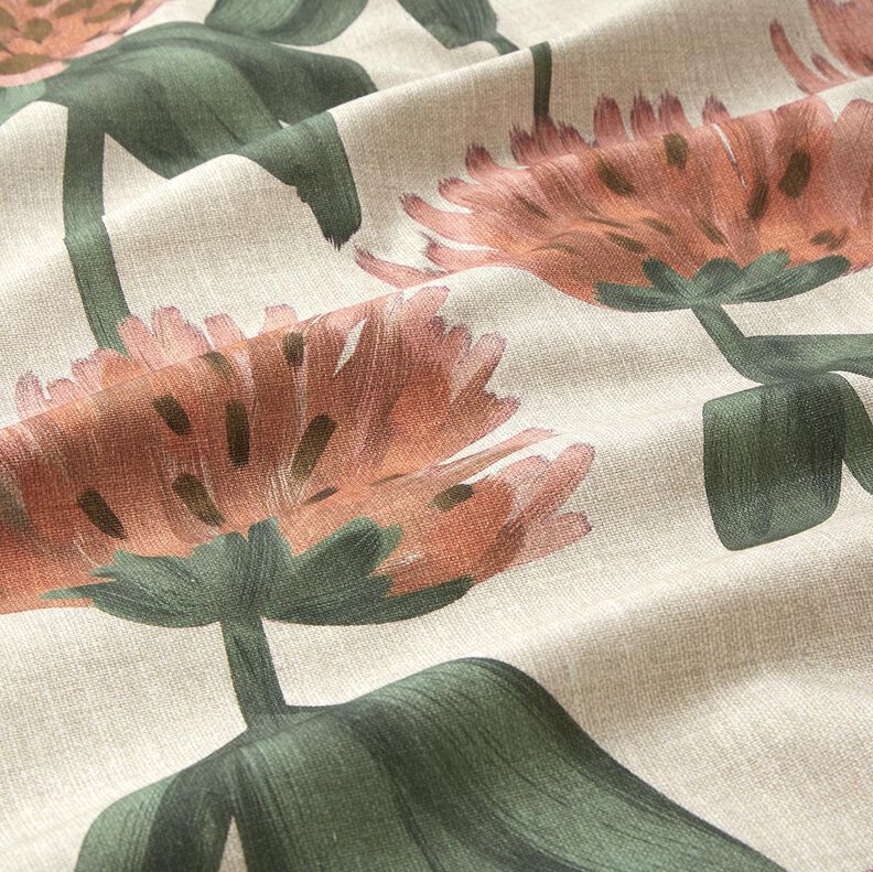 Tecido para decoração Meio linho Panamá Trevo florido – vermelho/taupe claro,  image number 2