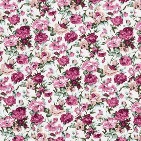 Popelina de algod&atilde;o Rosas selvagens &ndash; branco/malva, 