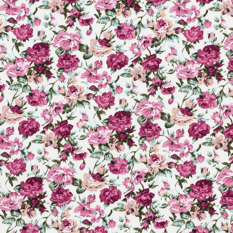 Popelina de algod&atilde;o Rosas selvagens &ndash; branco/malva,  image number 1
