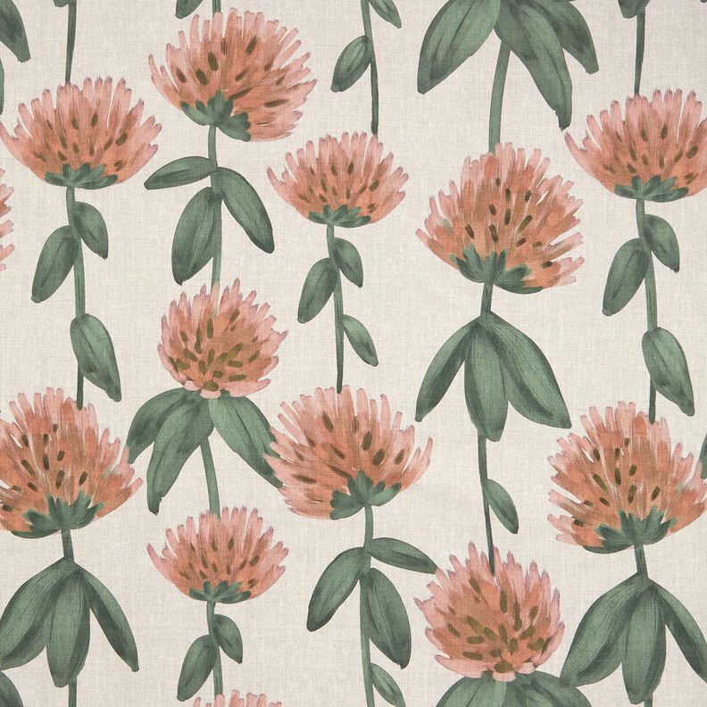 Tecido para decoração Meio linho Panamá Trevo florido – vermelho/taupe claro,  image number 1