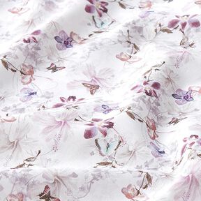 Tecido para decoração Popelina de algodão Borboletas e Orquídeas – púrpura média, 