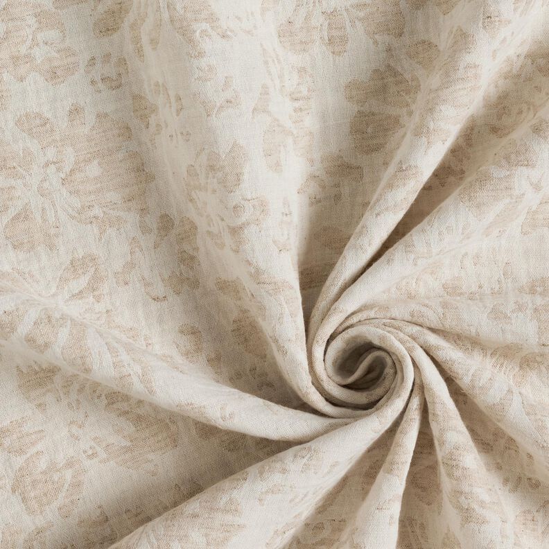 Musselina/ Tecido plissado duplo Mix de linho Flores – amêndoa,  image number 3