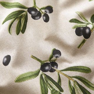 Tecido para decoração Meio linho Panamá Ramos de oliveira – natural/oliva escura, 