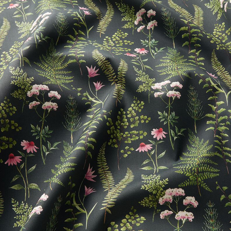 Tecido para exteriores Lona Folhas e Flores – verde escuro/púrpura média,  image number 2