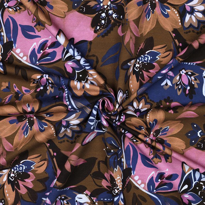 French Terry Sweat de verão Flores pintadas Impressão Digital – índigo/castanho,  image number 3