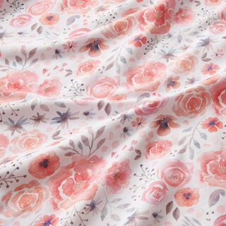 Jersey de algodão Rosas em aguarela – branco/rosa, 
