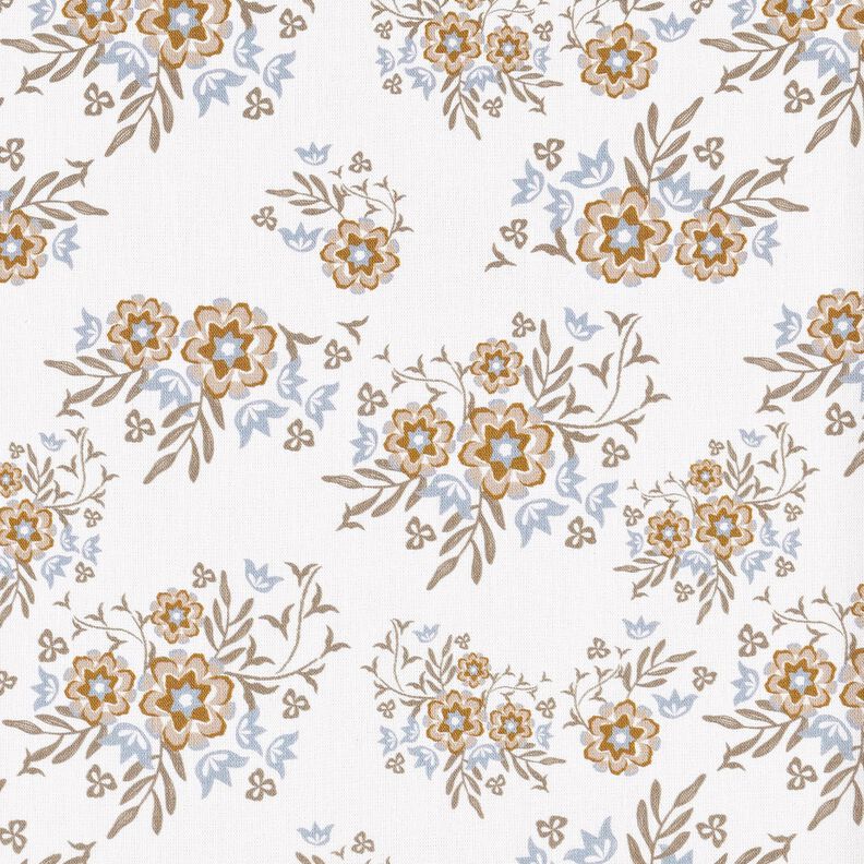 Popelina de algodão Ramos de flores delicados – branco/castanho claro,  image number 1