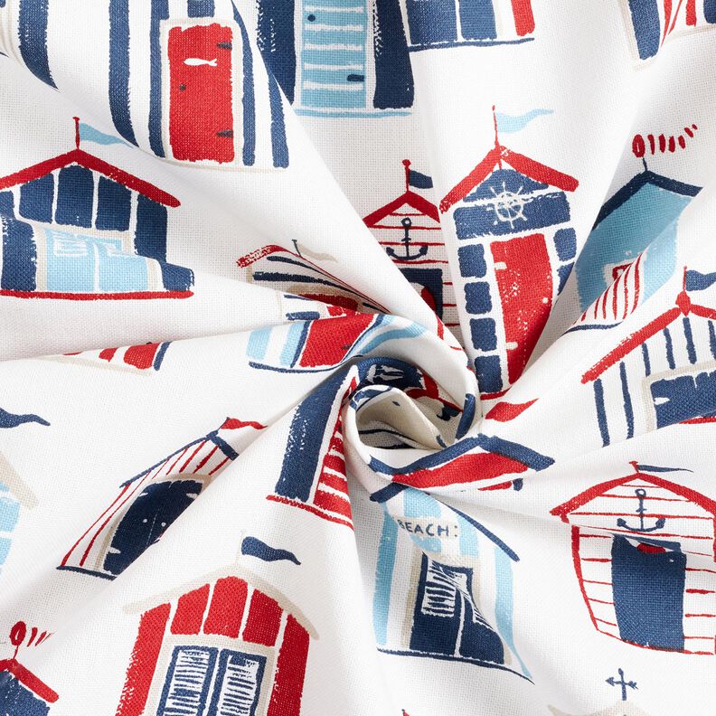 Tecido para decoração Meio linho Panamá Casas de praia – branco/azul-marinho,  image number 3