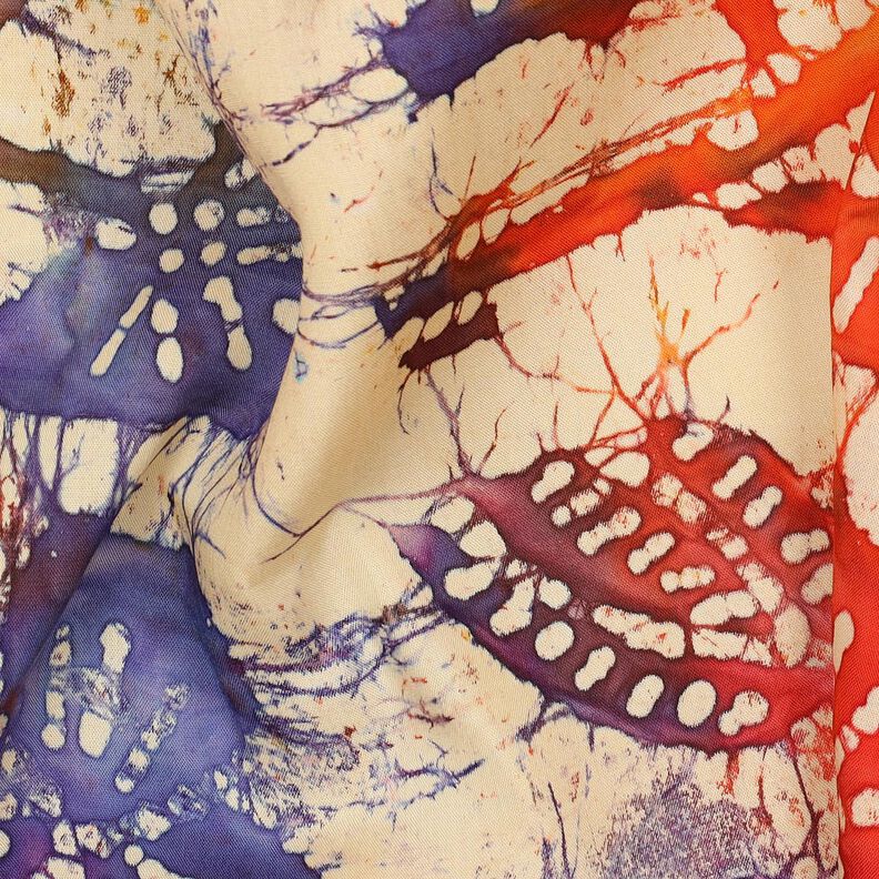Tecido de viscose Folhas Batik – cor de areia/laranja,  image number 2