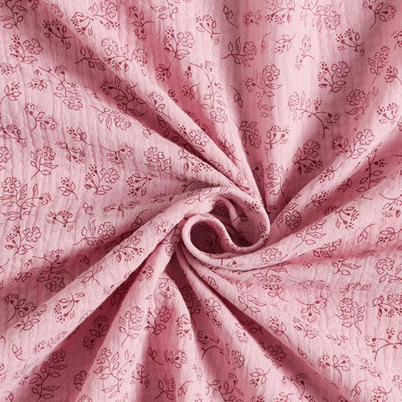 Musselina/ Tecido plissado duplo Pequenas gavinhas florais – rosa,  image number 3