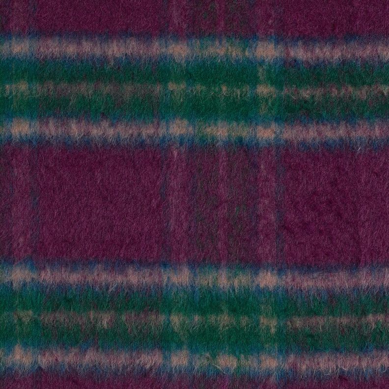 Tecido para sobretudos Mistura de lã Escovado Xadrez – merlot/pinheiro azul,  image number 5