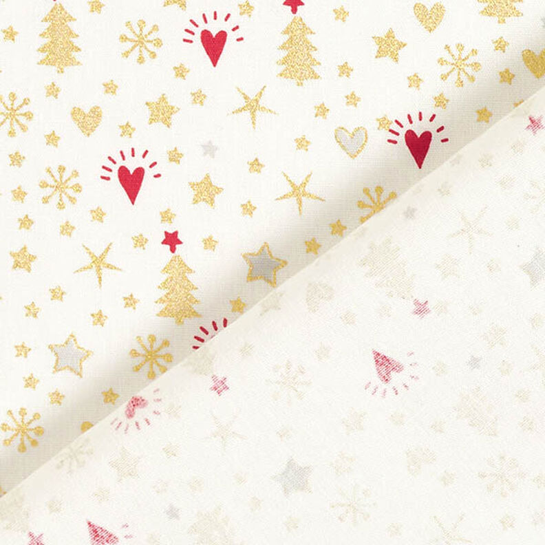 Tecido de algodão Popelina Corações e estrelas – branco sujo/dourado,  image number 4