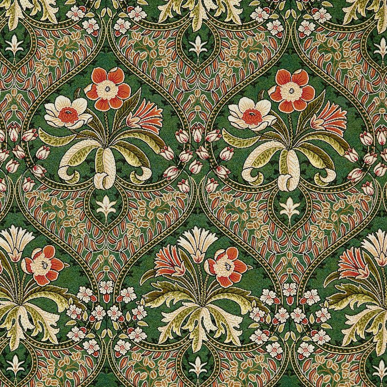 Tecido para decoração Gobelina Ornamentos florais – verde/laranja-claro,  image number 1