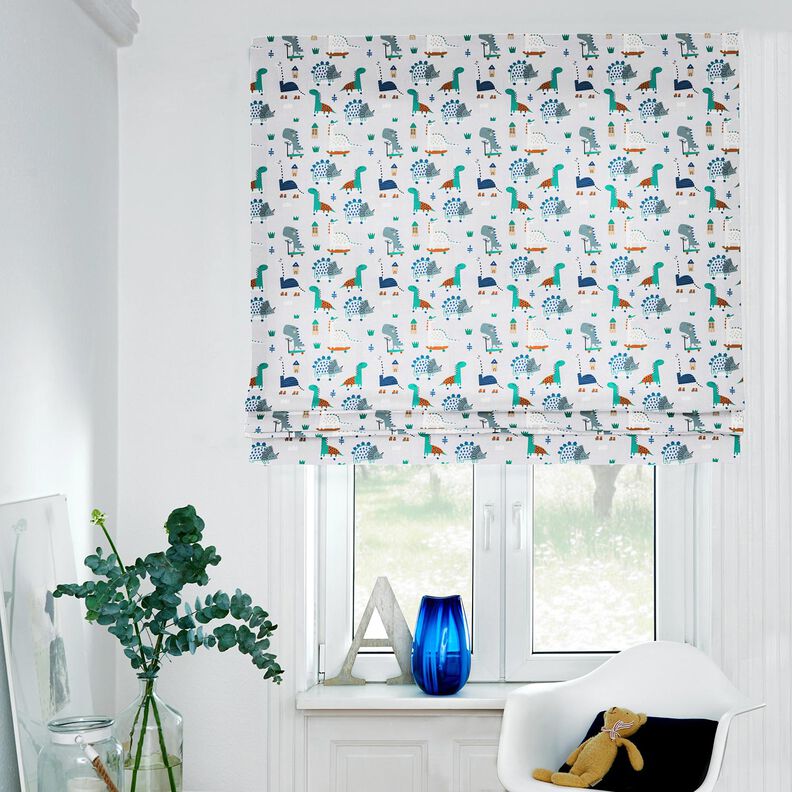 Tecido para decoração Meio linho Panamá Dinossauros de skate – cinzento-prateado/hortelã-pimenta,  image number 6