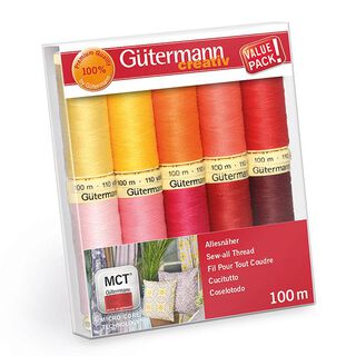 Kit de linhas de coser, Fio cose-tudo [ 100m | 10 Unidade ] | Gütermann creativ – rosa/vermelho, 