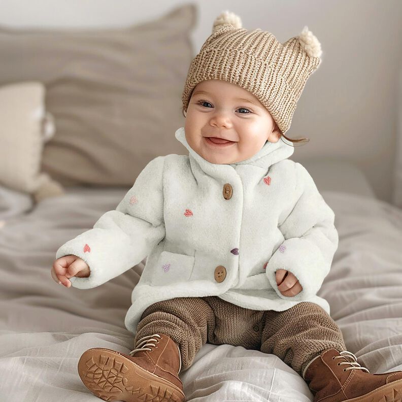 Tecido de pelúcia Teddy Corações bordados | Poppy Fabrics – marfim/rosé,  image number 5