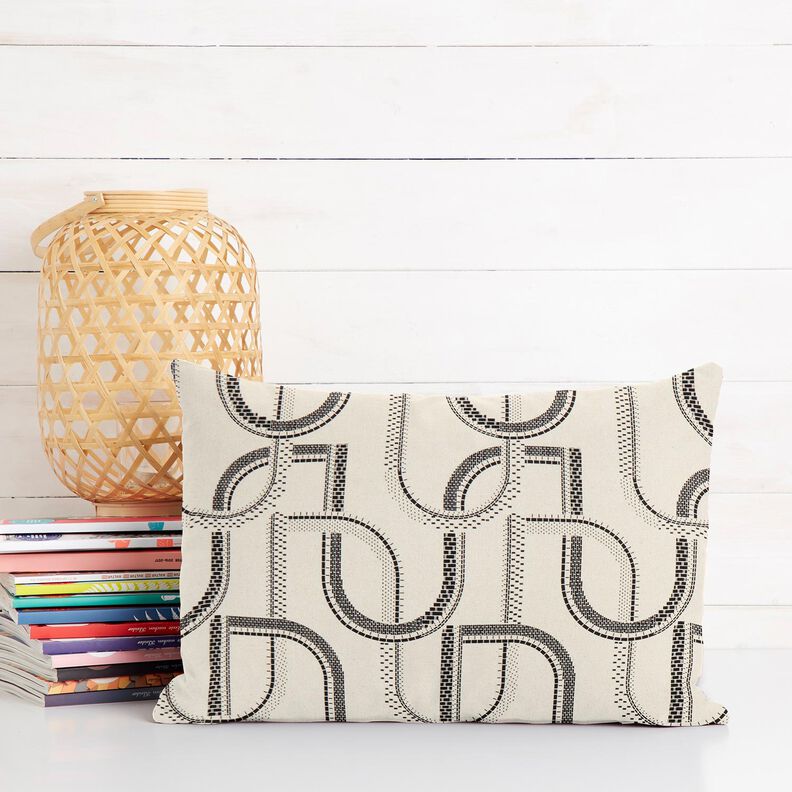 Tecido para decoração Meio linho Panamá Linhas artísticas – natural/preto,  image number 8