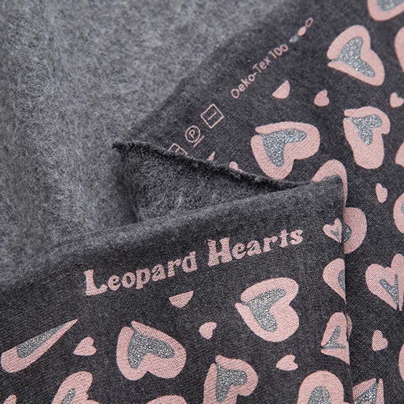 Sweatshirt cardada Corações de leopardo brilhantes – antracite,  image number 4