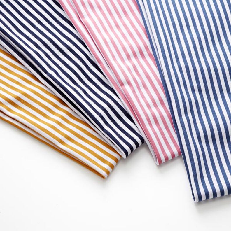 Jersey de algodão Riscas estreitas – azul ganga/branco,  image number 3