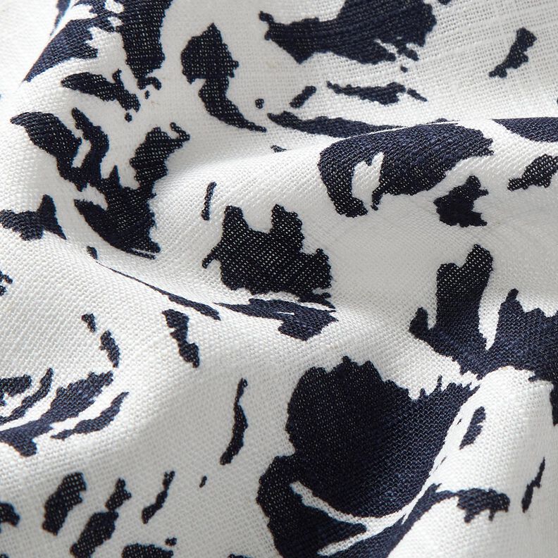 Mix de linho e viscose Flores abstratas – branco/azul-noite,  image number 2