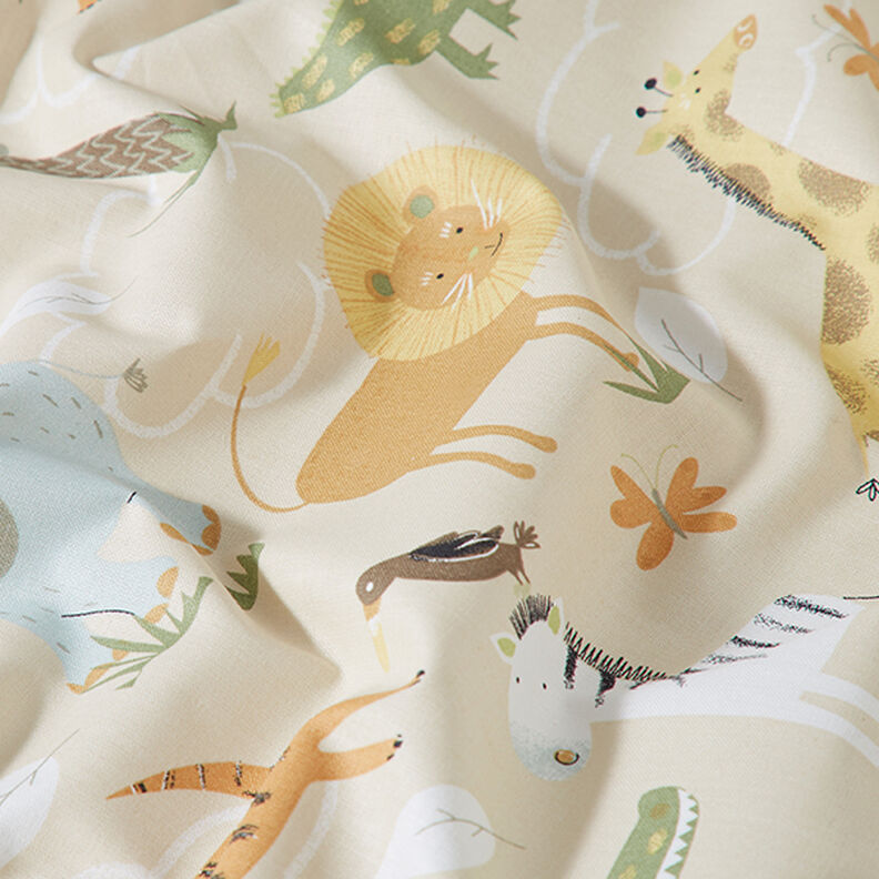 GOTS Tecido de algodão Cretone Animais Safari – beige,  image number 2