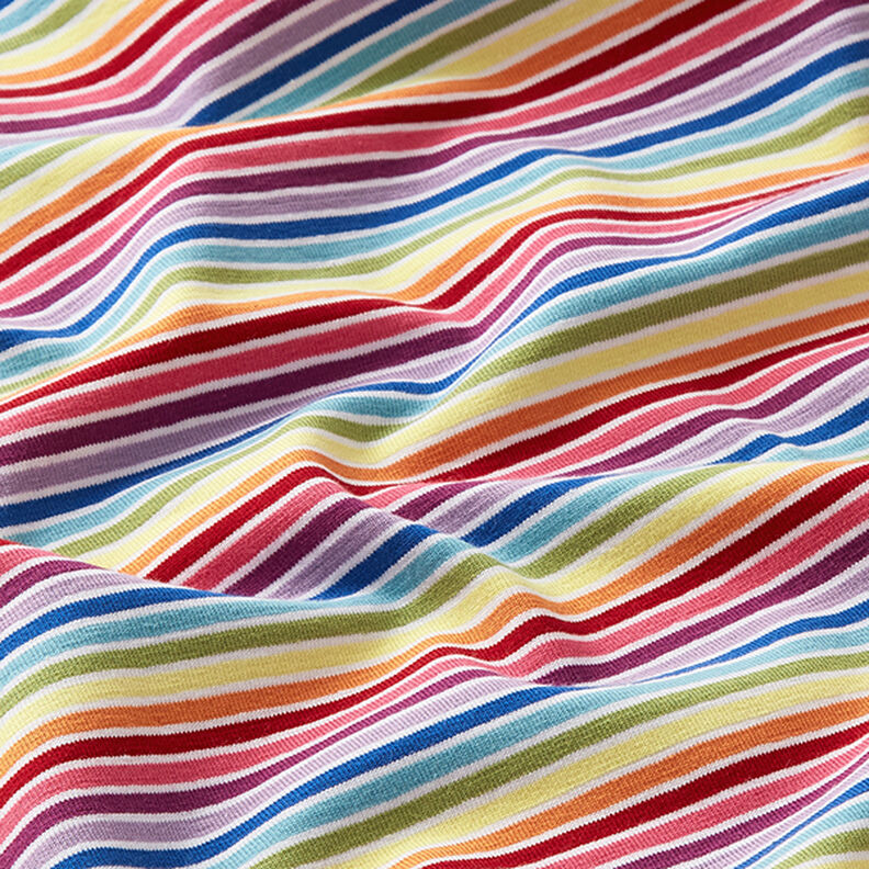 Jersey de algodão Riscas horizontais Arco-íris – branco/mistura de cores,  image number 2