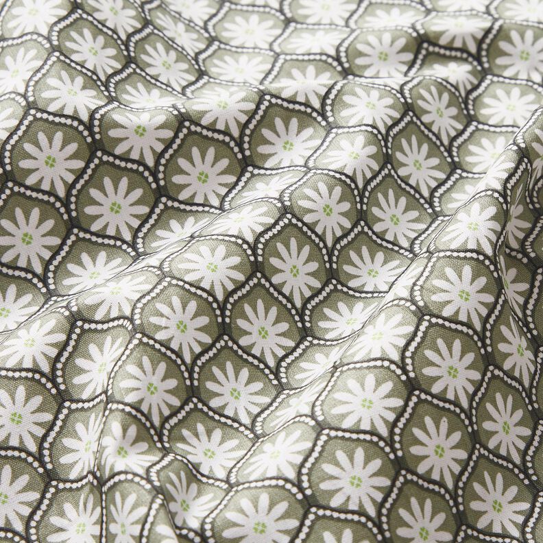 Algodão revestido Azulejos florais – verde amarelado/branco,  image number 2