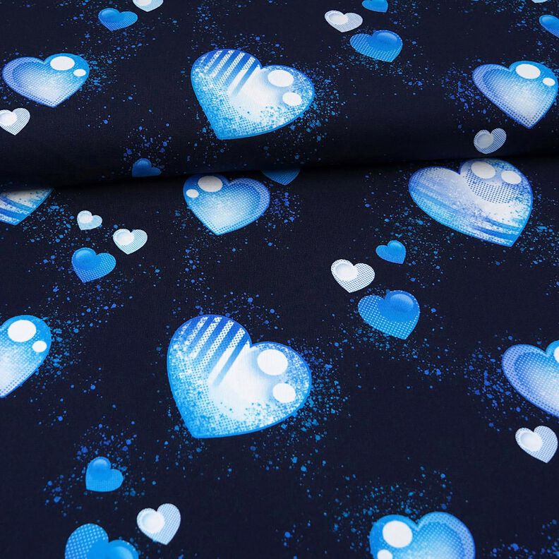 Jersey de algodão Corações azuis | Glitzerpüppi – azul-marinho,  image number 2