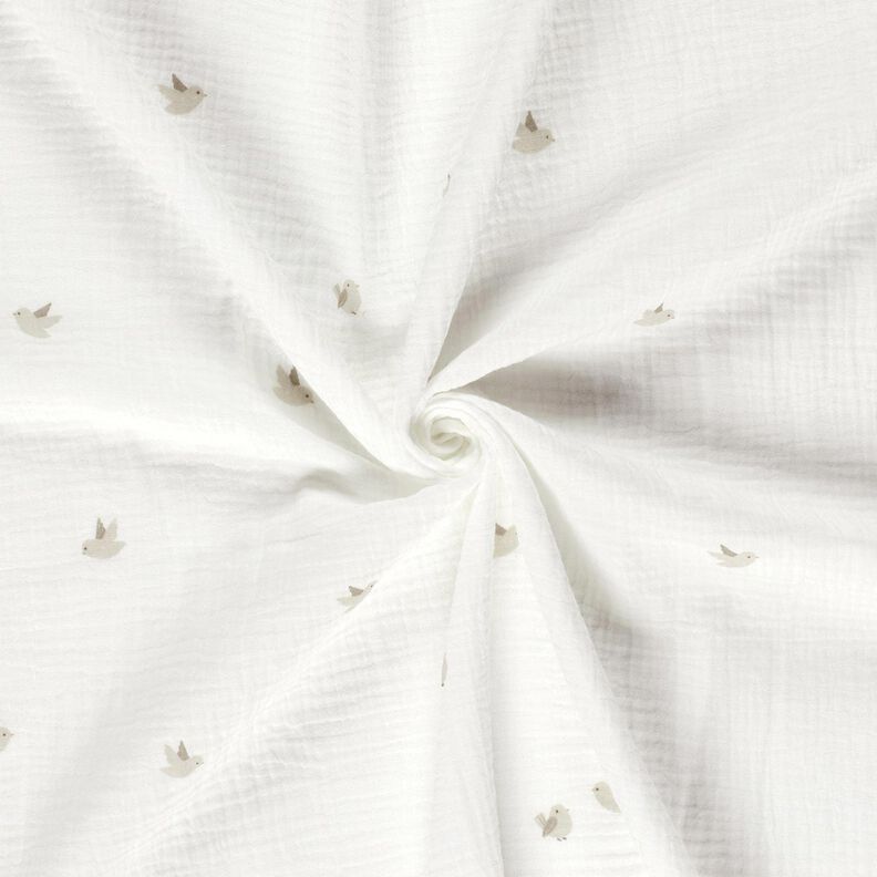 Musselina/ Tecido plissado duplo Passarinhos – branco sujo/natural,  image number 3