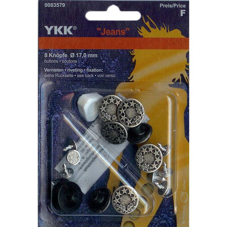 Botão para Jeans com coroa de louros 3 – prateado | YKK,  image number 1